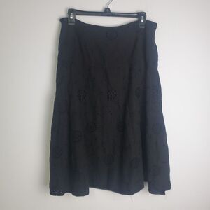 Vintage Carole Little Black Eyelet Midi Skirt, Size Medium